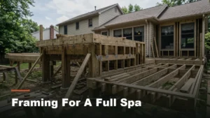 Deck framing under construction with a reinforced section built for extra weight